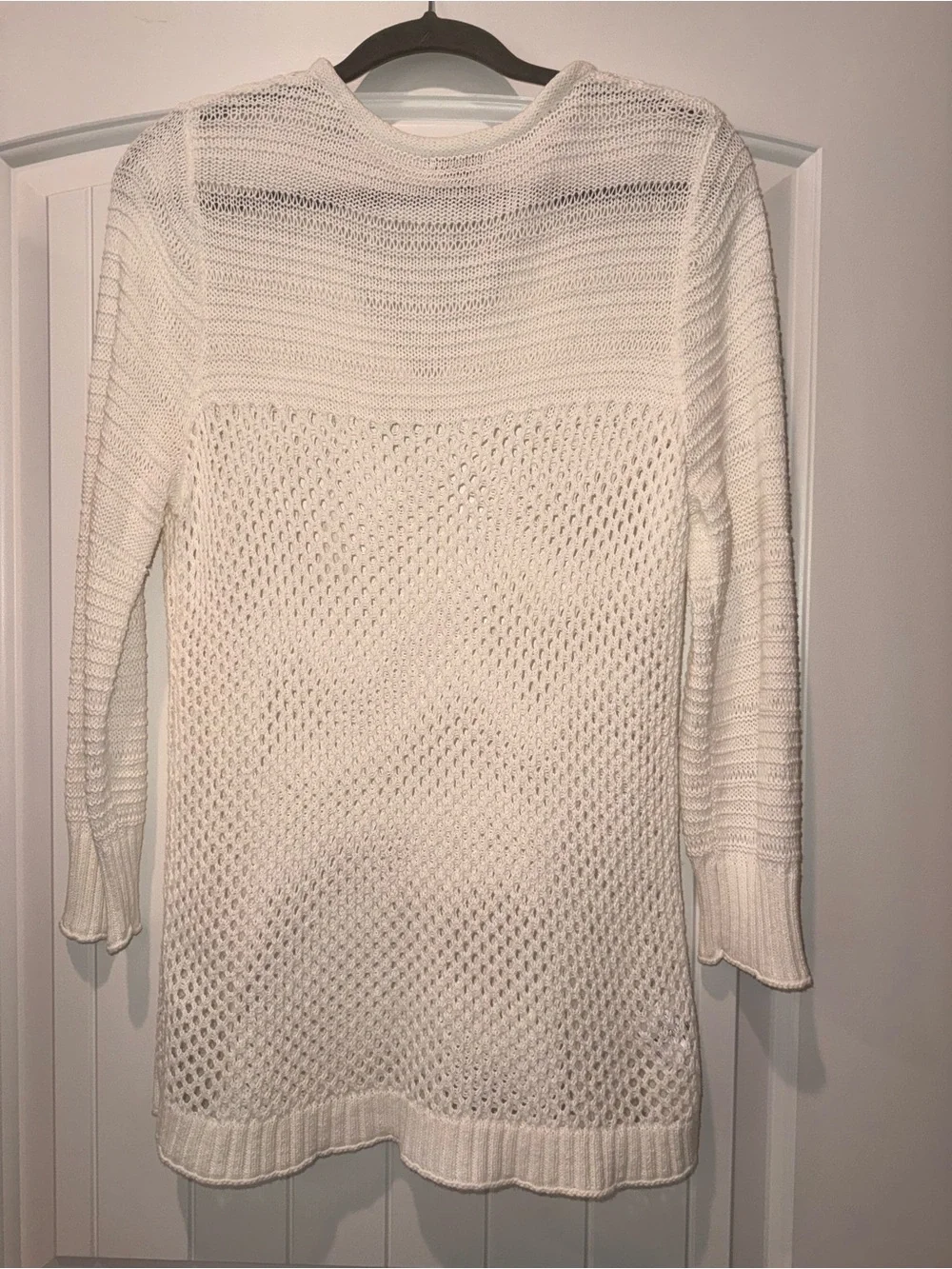 Eddie Bauer White Open-Knit V-Neck Swim Cover-Up Tunic